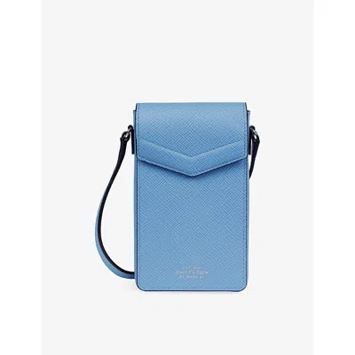 Smythson Mens Nile Blue Envelope Leather Cross-body Phone Case Pouch