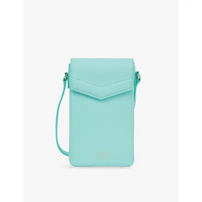 Smythson Mens Envelope Leather Cross-body Phone Case Pouch Bright Aqua