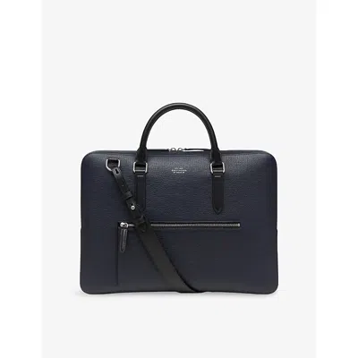Smythson Mens Navy Ludlow Slim Leather Briefcase In Blue