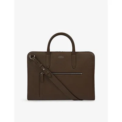 Smythson Mens Dark Olive Ludlow Ultra-slim Leather Briefcase In Green