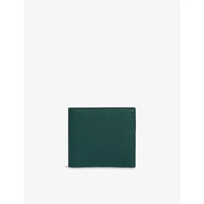 Smythson Mens Forest Green Panama 6-card Slot Leather Wallet