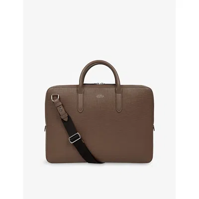 Smythson Mens Fawn Panama Large Leather Briefcase In Brown