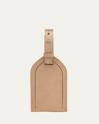 Smythson Metallic Leather Luggage Tag In Brown