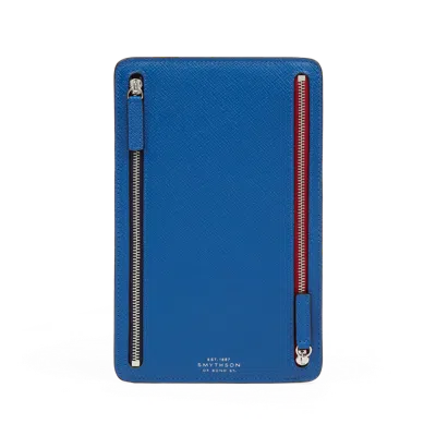 Smythson Multi-zip Case In Panama In Cerulean