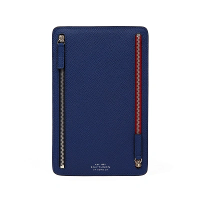 Smythson Multi-zip Case In Panama In Indigo