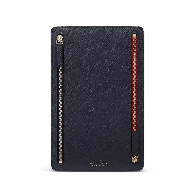 Smythson Multi-zip Case In Panama In Navy
