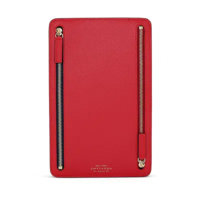 Smythson Multi-zip Case In Panama In Scarlet Red