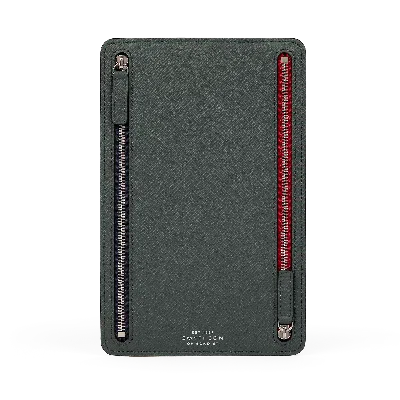 Smythson Multi-zip Case In Panama In Slate Green