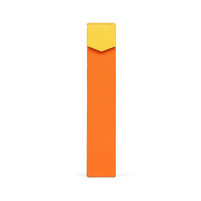 Smythson My First  Bookmark In Panama In Tangerine