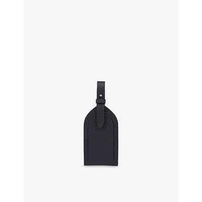 Smythson Navy Ludlow Leather Luggage Tag