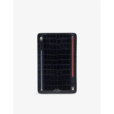 Smythson Multi-zip Leather Case Navy In Blue