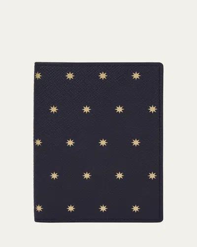 Smythson Navy Stars Passport Cover In Black