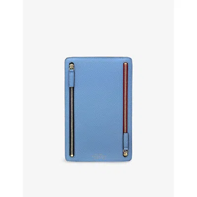 Smythson Nile Blue Panama Multi-zip Leather Currency Case