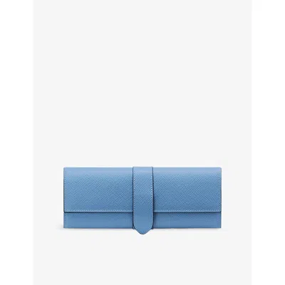 Smythson Nile Blue Panama Small Leather Jewellery Roll Case
