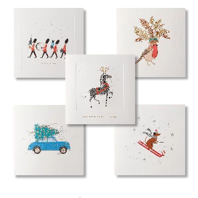 Smythson Novelty Assorted Festive Greeting Cards Set In White