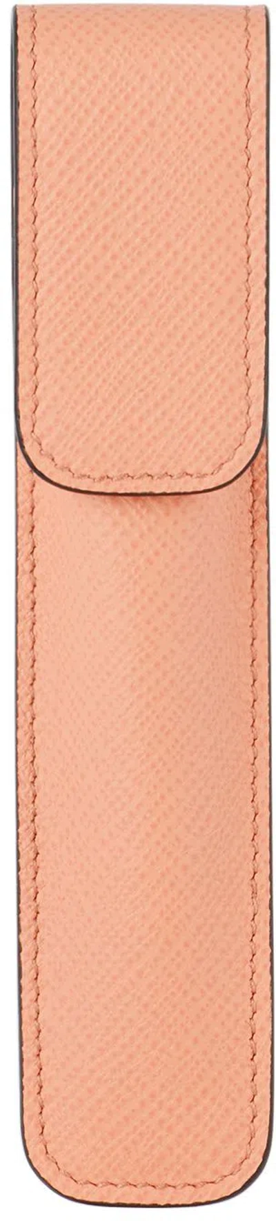 Smythson Orange Panama Pen Sleeve In Peach