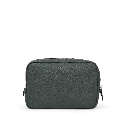 Smythson Organiser Tech Pouch In Panama In Slate Green