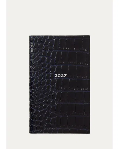 Smythson Panama 2027 Weekly Journal In Mara Croc-embossed Leather In Blue