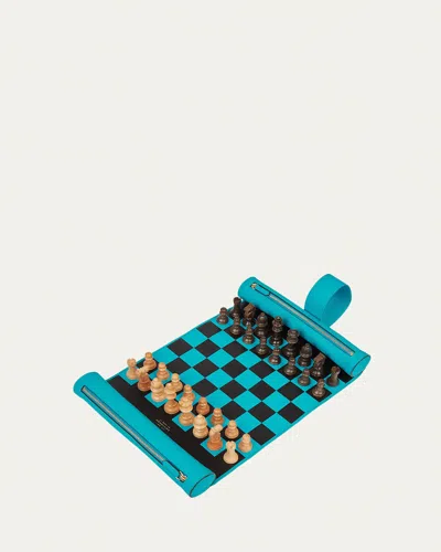 Smythson Panama Chess Travel Roll In Bright Turquoise