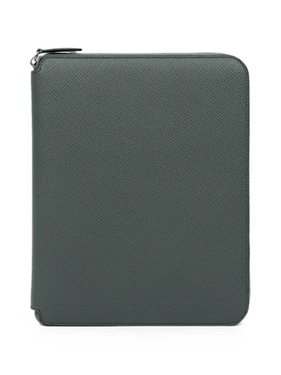 Smythson 파나마 크로스 그레인 레더 A5 쓰기 폴더 In Green