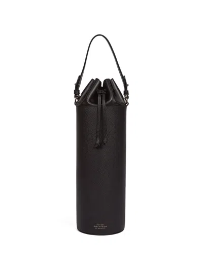 Smythson Panama Drawstring Wine Bag In Black