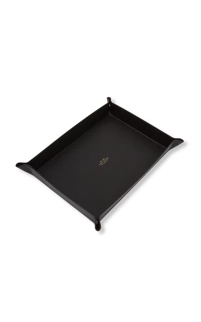 Smythson Panama Large Rectangular Leather Trinket Tray In Black