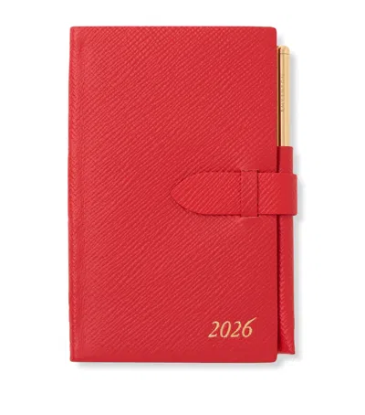 Smythson Panama Leather 2026 Diary With Pencil In Red