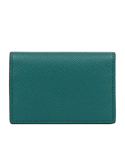 Smythson Panama Leather Card Case In Green