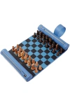 Smythson Leather Roll-up Chess Set In Blue