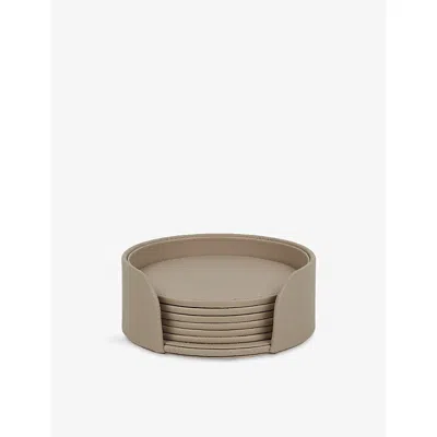 Smythson Panama Leather Coaster Set Sandstone