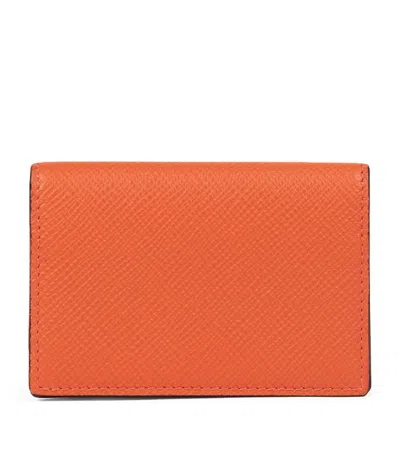 Smythson Folded Card Case With Snap Closure In Panama In Orange