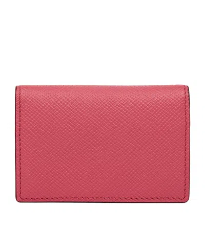 Smythson Panama Leather Folded Card Holder In Pink