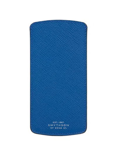 Smythson Panama Leather Glasses Case In Blue