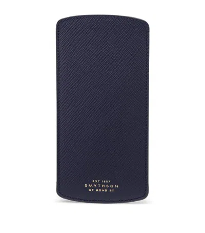 Smythson Panama Leather Glasses Case In Blue