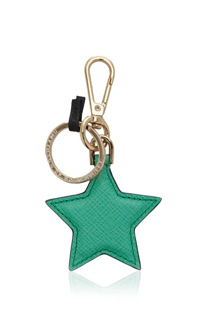 Smythson Panama Leather Keyring In Green