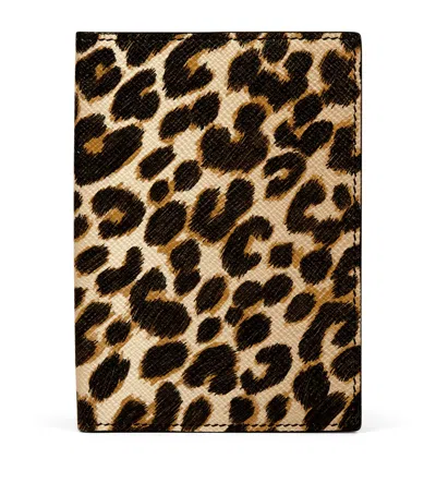 Smythson Panama Leather Leopard Print Passport Cover In Brown
