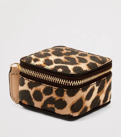 Smythson Panama Leather Leopard Print Trinket Case In Brown