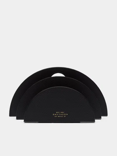 Smythson Panama Leather Letter Rack  Abask Luxury Gift In Black