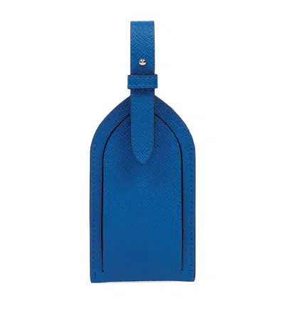 Smythson Panama Leather Luggage Tag In Blue