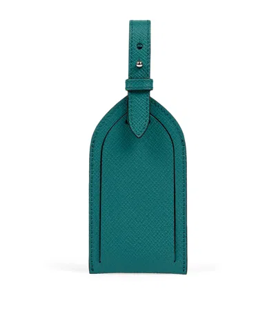 Smythson Panama Leather Luggage Tag In Blue