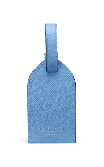 Smythson Panama Leather Luggage Tag In Blue