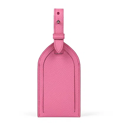 Smythson Panama Leather Luggage Tag In Pink