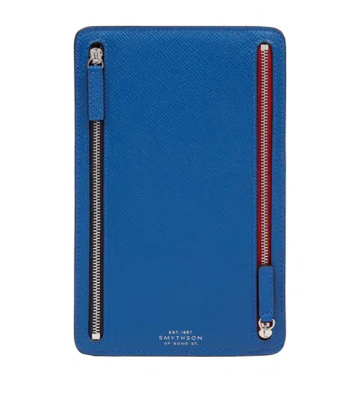 Smythson Panama Leather Multi-zip Travel Wallet In Blue