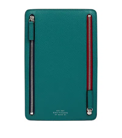 Smythson Panama Leather Multi-zip Wallet In Blue