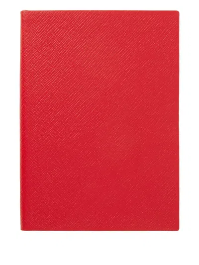 Smythson Panama Leather Notebook In Red