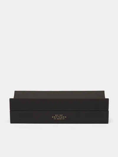 Smythson Panama Leather Pen Organiser  Abask Luxury Gift In Black