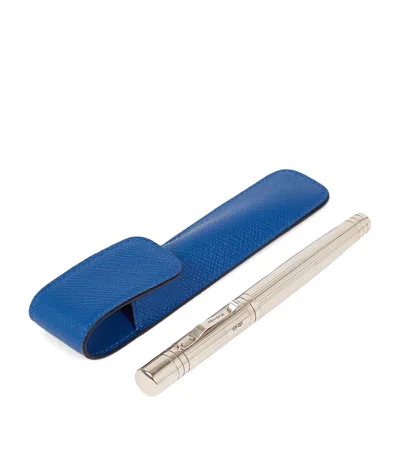 Smythson Panama Leather Pen Sleeve In Blue