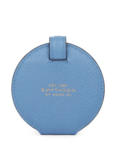Smythson Panama Leather Pocket Mirror In Blue