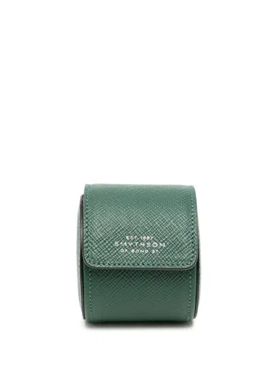 Smythson Panama Leather Single Watch Roll In Green