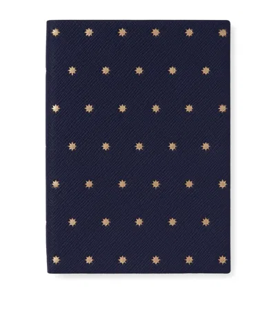 Smythson Panama Leather Soho Notebook In Blue